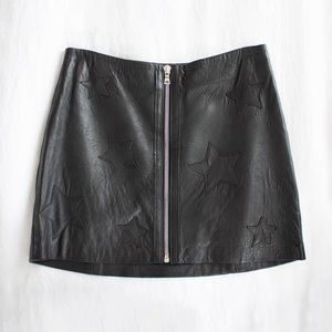 Reformation: Black Leather Stars Skirt with Zipper